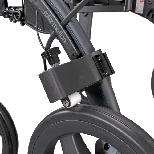 Rollz Motion drag brakes mounted on the rollator frame